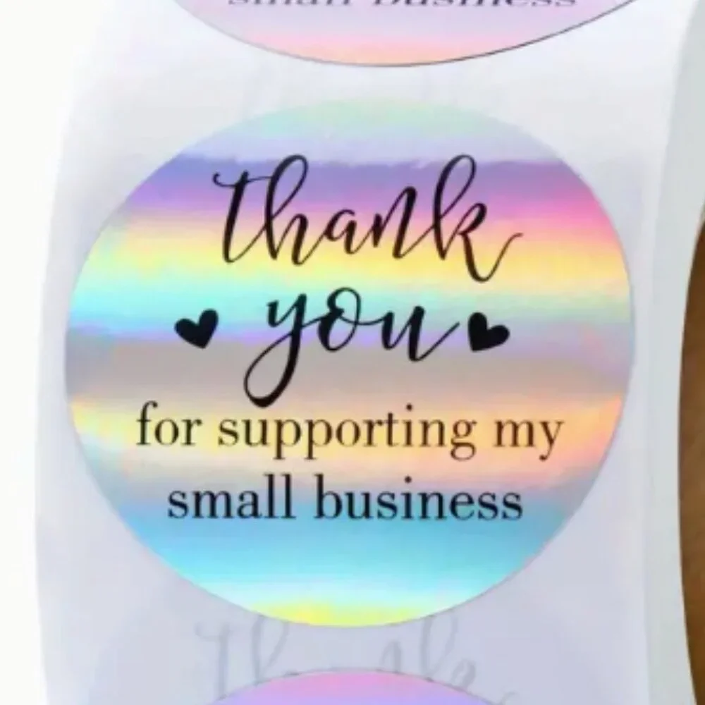 NEW HOLOGRAPHIC THANK YOU FOR SUPPORTING MY SMALL BUSINESS STICKERS 2 ROLLS 1000